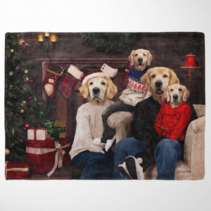 USA MADE Personalized Pet Portrait Photo Blanket | The Family Christmas (Four Pets) - Custom Pet Blanket, Dog Cat Animal Photo Throw