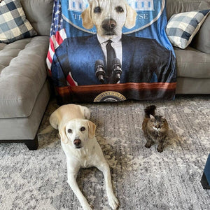 USA MADE Personalized Pet Portrait Photo Blanket | The Pawresident - Custom Pet Blanket, Dog Cat Animal Photo Throw