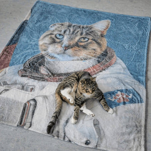 USA MADE Personalized Pet Portrait Photo Blanket | The Astronaut - Custom Pet Blanket, Dog Cat Animal Photo Throw