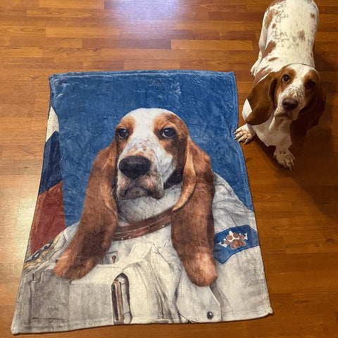 Image of USA MADE Personalized Pet Portrait Photo Blanket | The Astronaut - Custom Pet Blanket, Dog Cat Animal Photo Throw