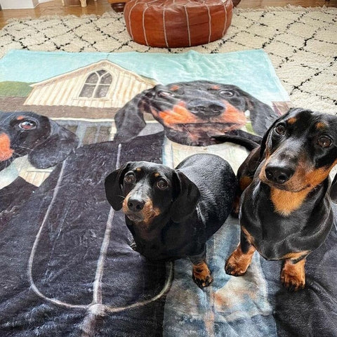 Image of USA MADE Personalized Pet Portrait Photo Blanket | The American Gothic - Custom Pet Blanket, Dog Cat Animal Photo Throw