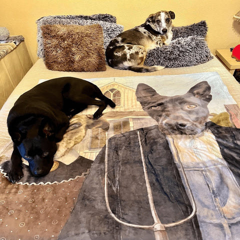Image of USA MADE Personalized Pet Portrait Photo Blanket | The American Gothic - Custom Pet Blanket, Dog Cat Animal Photo Throw