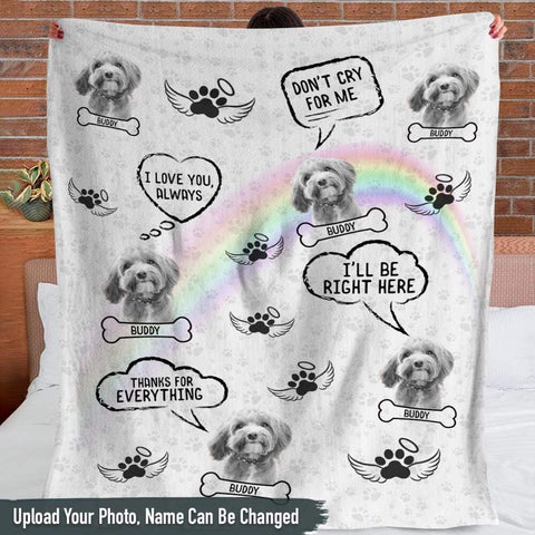 Image of USA MADE Personalized Pet Photo Blanket | Don't Cry For Me I'm Ok Custom Photo Dog Blanket| Custom Pet Picture Throw| Pet Lover Gift