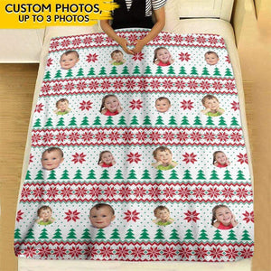 USA MADE Personalized Pet Photo Blanket | Christmas Dog Ugly Sweater Pattern Blanket| Custom Pet Picture Throw| Pet Lover Gift
