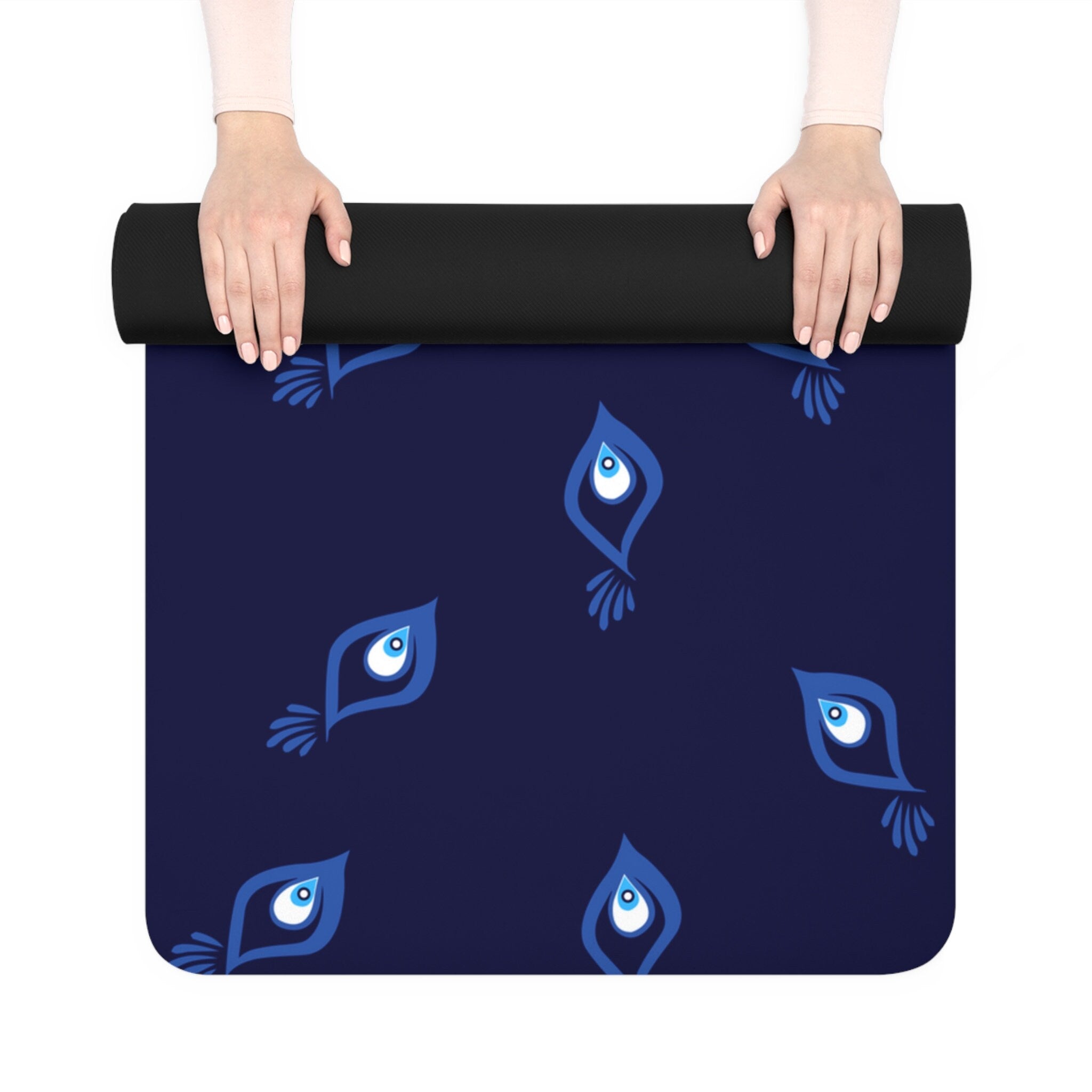 Peacock Yoga Mat, Rubber Yoga Mat, Art Yoga Mat, Blue Yoga Mat, Unique Yoga Mat