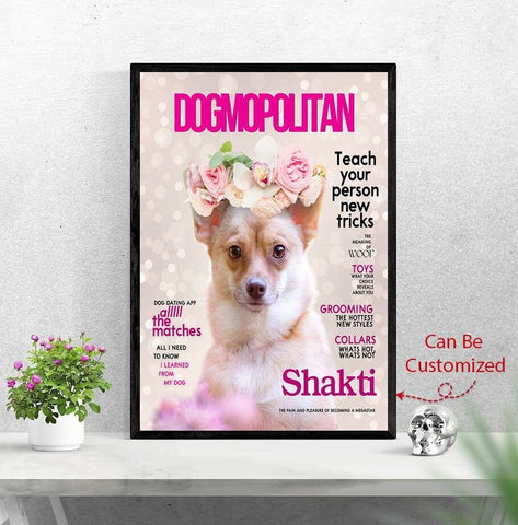 USA MADE Floral Dog Mopolitan Personalized Pet Poster Canvas Print | Personalized Dog Cat Prints | Magazine Covers | Custom Pet Portrait fro