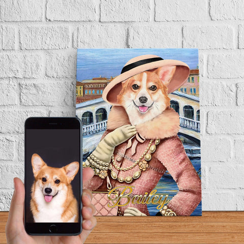 Image of USA MADE Dog Wearing Luxury Personalized Pet Poster Canvas Print | Personalized Dog Cat Prints | Magazine Covers | Custom Pet Portrait from