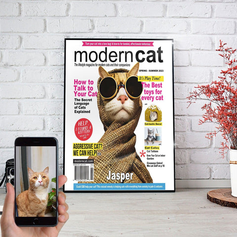 Image of USA MADE Modern Cat Personalized Pet Poster Canvas Print | Personalized Dog Cat Prints | Magazine Covers | Custom Pet Portrait from Photo