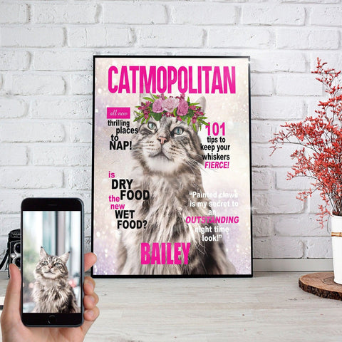 Image of USA MADE Catmopolitan Personalized Pet Poster Canvas Print | Personalized Dog Cat Prints | Magazine Covers | Custom Pet Portrait from Photo