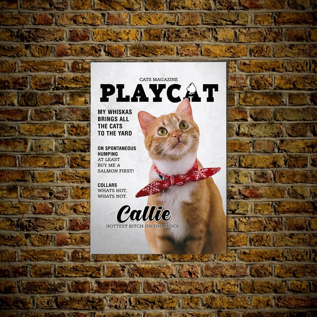 A 'Playcat' Personalized Pet Poster Canvas Print | Personalized Dog Cat Prints | Magazine Covers | Custom Pet Portrait from Photo