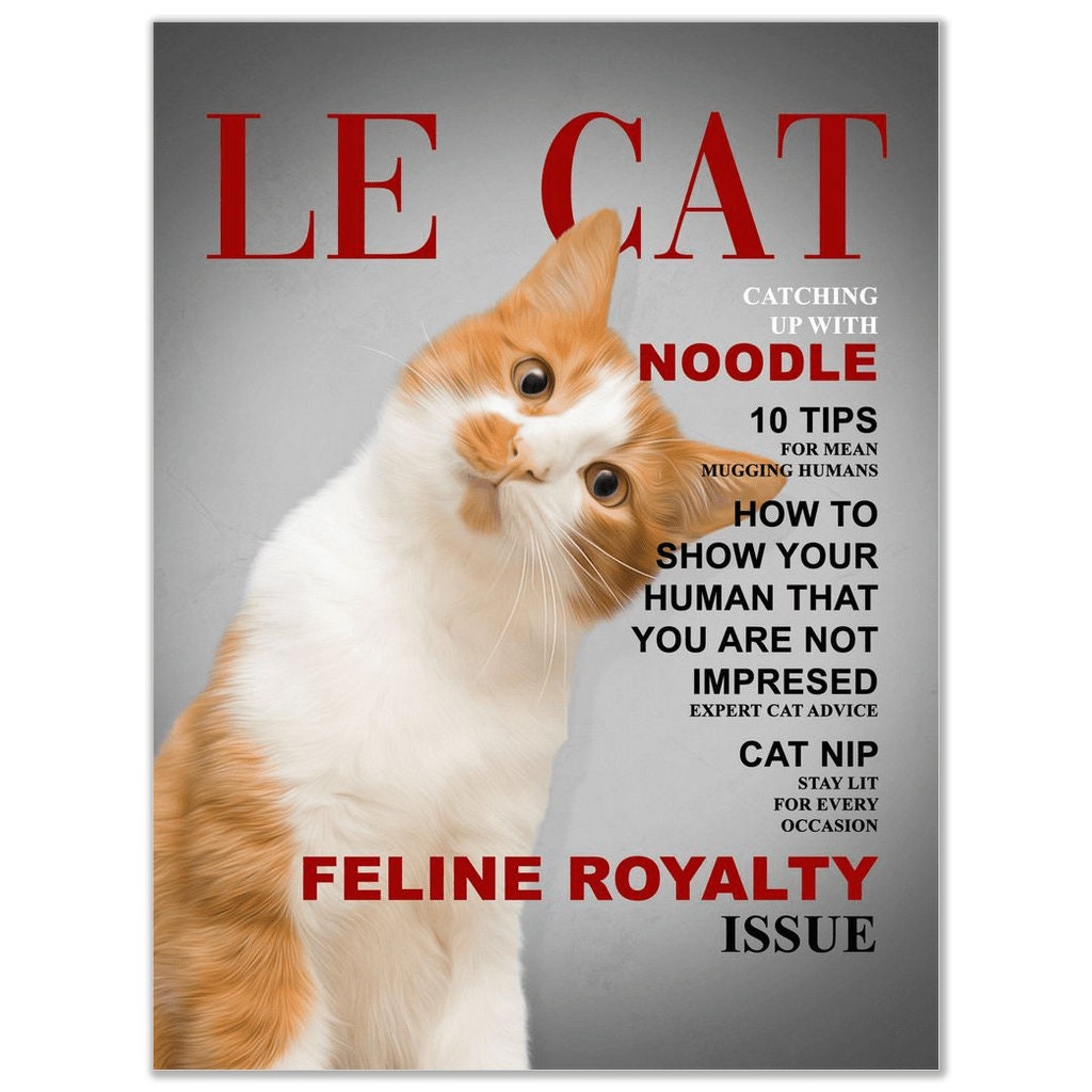 A 'Le Cat' Personalized Pet Poster Canvas Print | Personalized Dog Cat Prints | Magazine Covers | Custom Pet Portrait Poster