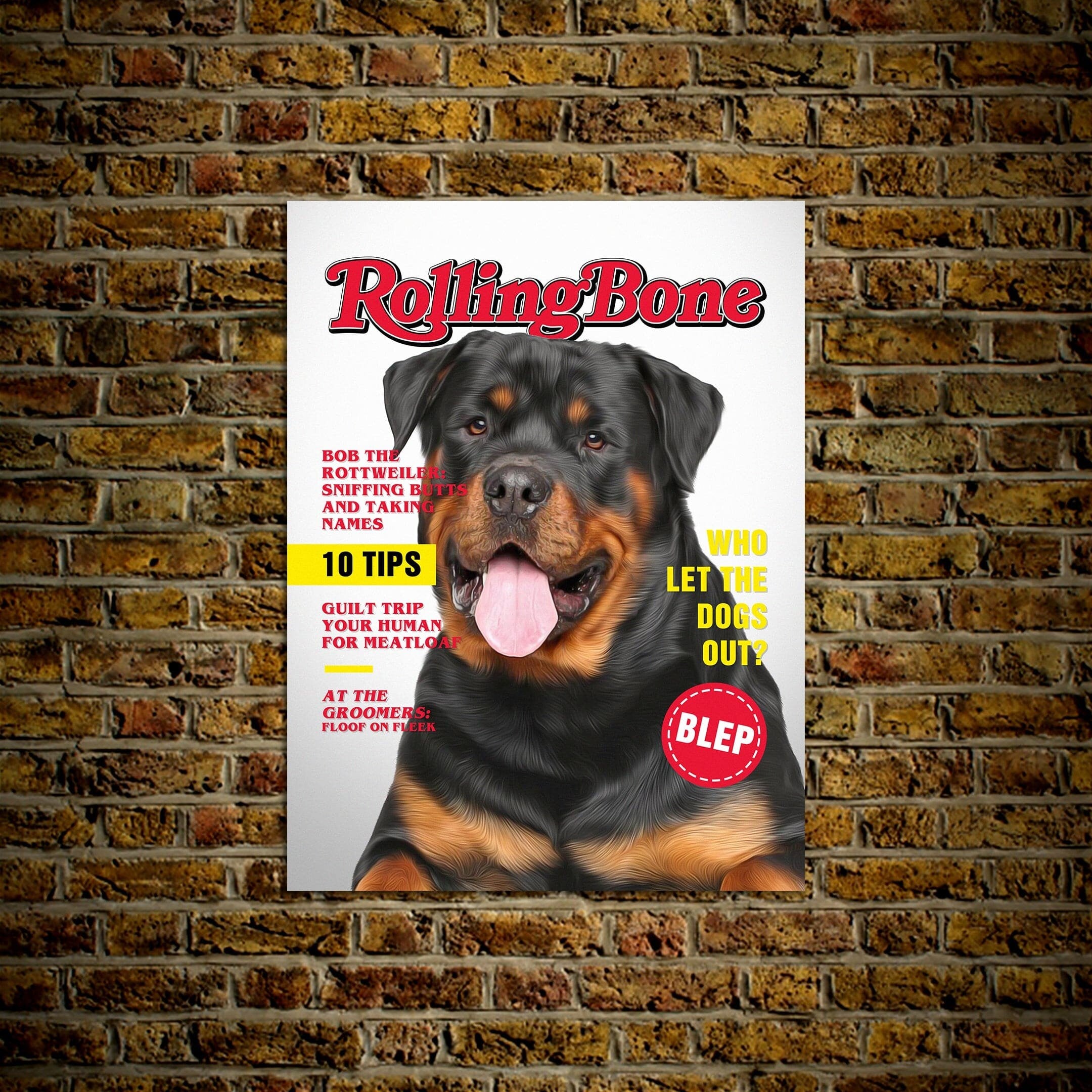 A 'Rolling Bone' Personalized Pet Poster Canvas Print | Personalized Dog Cat Prints | Magazine Covers | Custom Pet Portrait Poster