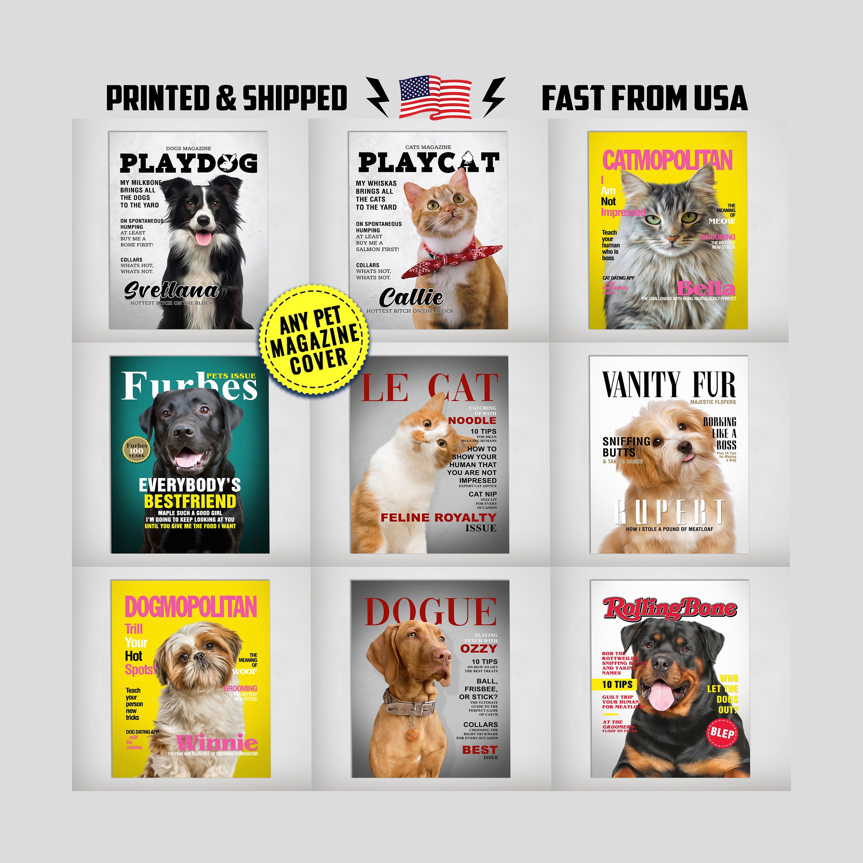 Personalized Pet Poster Canvas Print | Personalized Dog Prints | Magazine Covers | Custom Pet Portrait from Photo, Pet Lovers Gifts