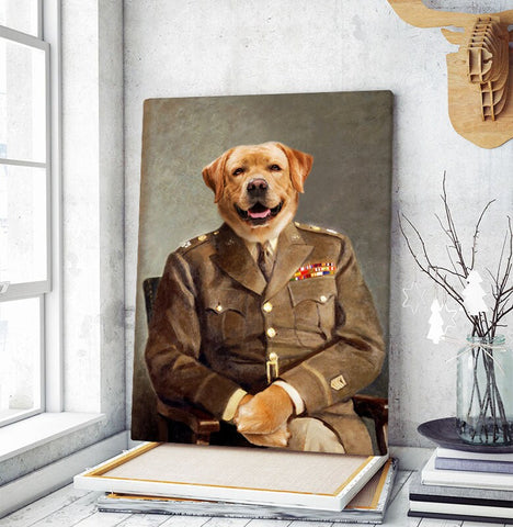 Image of USA MADE Personalized Royal Pet Portrait | The Army General Custom Pet Pawtrait Canvas, Poster, Digital Download