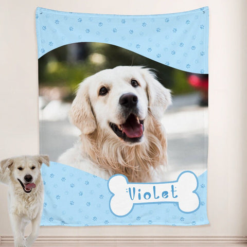 USA MADE Personalized Pet Blanket | Paw Print Dog Blanket Personalized with Name Engraved, Custom Blanket with Pictures, Pet Photo Throw, Do