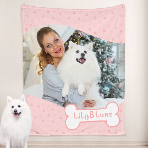 Image of USA MADE Personalized Pet Blanket | Paw Print Dog Blanket Personalized with Name Engraved, Custom Blanket with Pictures, Pet Photo Throw, Do