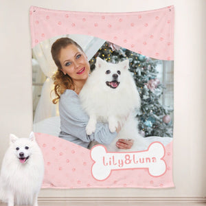 USA MADE Personalized Pet Blanket | Paw Print Dog Blanket Personalized with Name Engraved, Custom Blanket with Pictures, Pet Photo Throw, Do