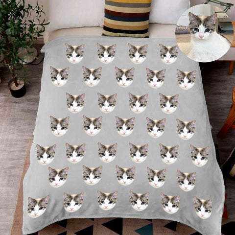 Image of USA MADE Personalized Pet Blanket | Custom Multi Pet Head Blanket fr Original Pet Photo, Pet Photo Throw, Dog Cat Mom Dad Gifts Sherpa Minky