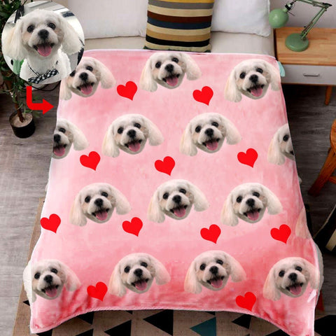 Image of USA MADE Personalized Pet Blanket | Custom Print Dog/Cat on Blanket with Red Heart, Pet Photo Throw, Dog Cat Mom Dad Gifts | Custom Pet Love