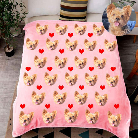 Image of USA MADE Personalized Pet Blanket | Custom Print Dog/Cat on Blanket with Red Heart, Pet Photo Throw, Dog Cat Mom Dad Gifts | Custom Pet Love