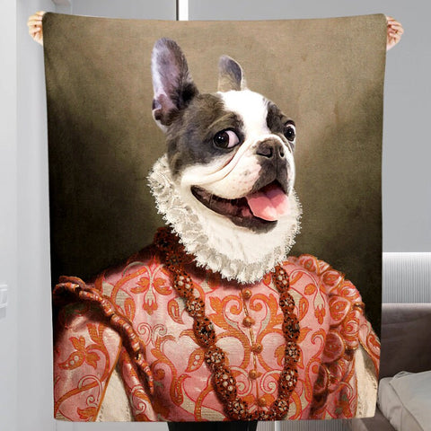 Image of USA MADE Personalized Pet Blanket | The Red Rose - Personalized Pet Renaissance Dog Blanket with Picture, Pet Photo Throw, Dog Cat Mom Dad
