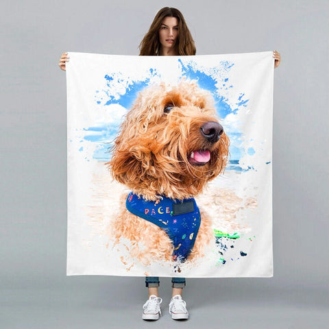 Image of USA MADE Personalized Pet Blanket | Personalized Pet Portrait Blanket Custom Made Blanket with Your Dog's Picture, Pet Photo Throw, Dog Cat