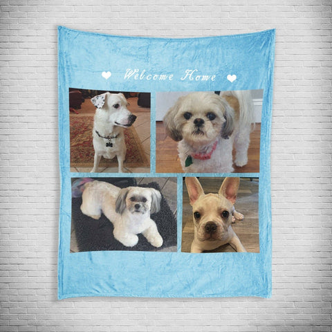 Image of USA MADE Personalized Pet Blanket | Custom Pet Photo Collage Editable Color Fleece Blanket with 4 Pet Photos, Pet Photo Throw, Dog Cat Mom