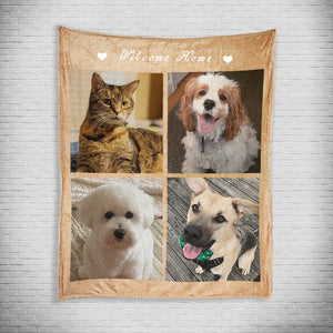 USA MADE Personalized Pet Blanket | Custom Pet Photo Collage Editable Color Fleece Blanket with 4 Pet Photos, Pet Photo Throw, Dog Cat Mom