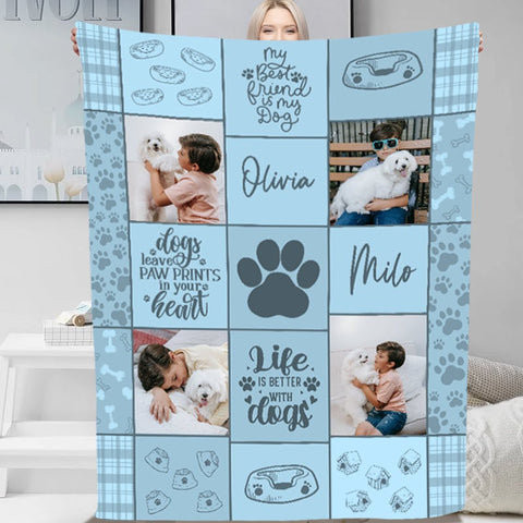 Image of USA MADE Personalized Pet Blanket | Personalized Photo Dog Blanket Collage Blanket with Pet Name, Memorial Gifts for Pet Lovers, Pet Photo T