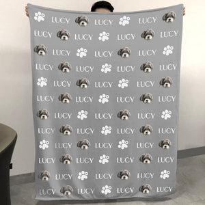 USA MADE Personalized Pet Blanket | Paw Print Fleece Blanket Personalized Dog Blankets With Name, Pet Photo Throw, Dog Cat Mom Dad Gifts