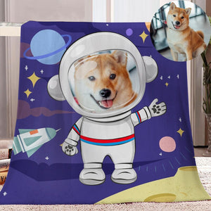 USA MADE Personalized Pet Blanket | Custom Pet Space Blanket with Pet Face, Personalized Pet Photo Blanket for Pet Lovers, Pet Photo Throw,