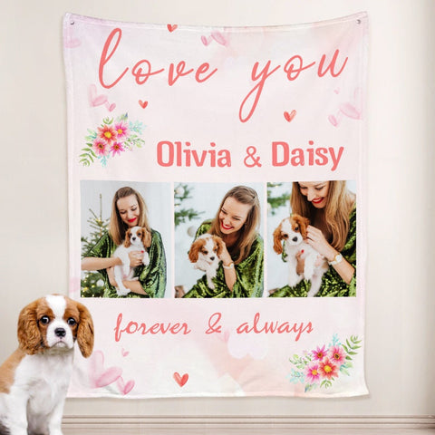 Image of USA MADE Personalized Pet Blanket | Custom Dog Cat Blankets w/ Pet Photos, Personalized Pet Photo Collage Blanket, Minky Sherpa Fleece Throw