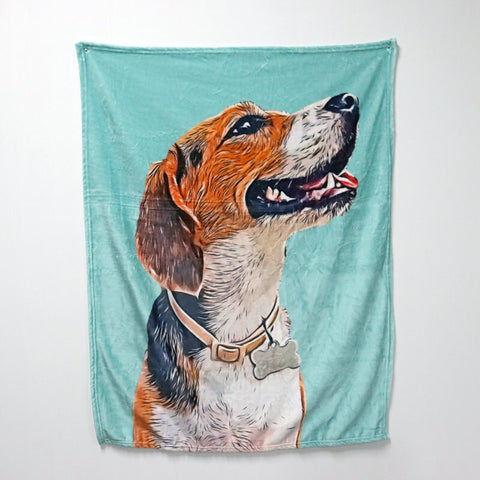 Image of USA MADE Personalized Pet Fleece Blanket | Custom Pet Photo Drawing Cartoon Blanket, Draw Head/Body, Pet Photo Throw, Dog Cat Mom Dad Gift