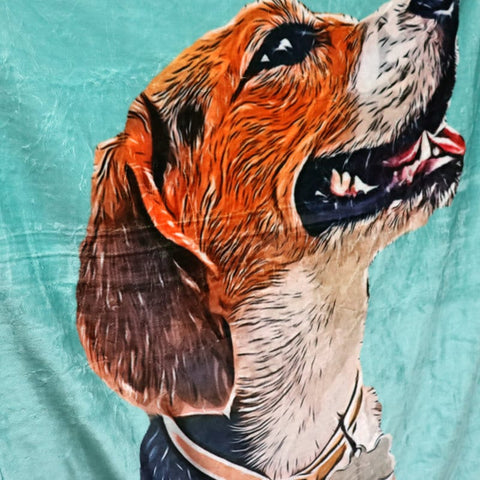 Image of USA MADE Personalized Pet Fleece Blanket | Custom Pet Photo Drawing Cartoon Blanket, Draw Head/Body, Pet Photo Throw, Dog Cat Mom Dad Gift