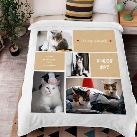 Image of USA MADE Personalized Pet Blanket | "Sweet Family" Custom Pet Photos Sherpa Minky Fleece Blanket Pet Pictures, Pet Photo Throw, Dog Cat Mom