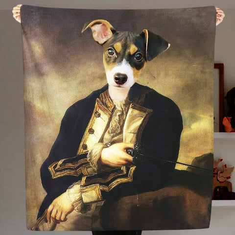 Image of USA MADE Personalized Pet Blanket | The Count - Custom Pet Portrait Renaissance Blanket with Dog Face, Pet Photo Throw, Dog Cat Mom Dad Gift