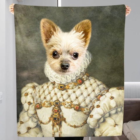 Image of USA MADE Personalized Pet Fleece Blanket | The Princess - Custom Pet Renaissance Dog Blanket Personalized W Photo, Pet Photo Throw, Dog Cat