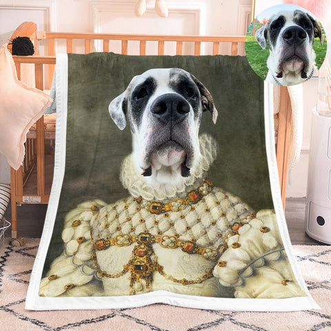 Image of USA MADE Personalized Pet Fleece Blanket | The Princess - Custom Pet Renaissance Dog Blanket Personalized W Photo, Pet Photo Throw, Dog Cat