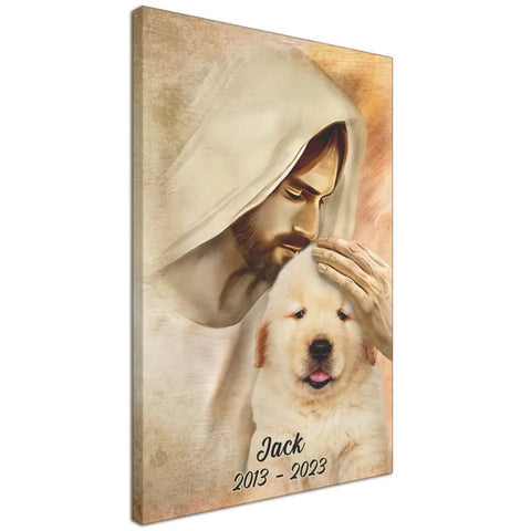 Image of Personalized Pet Memorial Photo Canvas, Custom Photo Pet Portrait With Jesus Dog Cat Canvas, Dog Loss Gifts, Pet Memorial Gifts