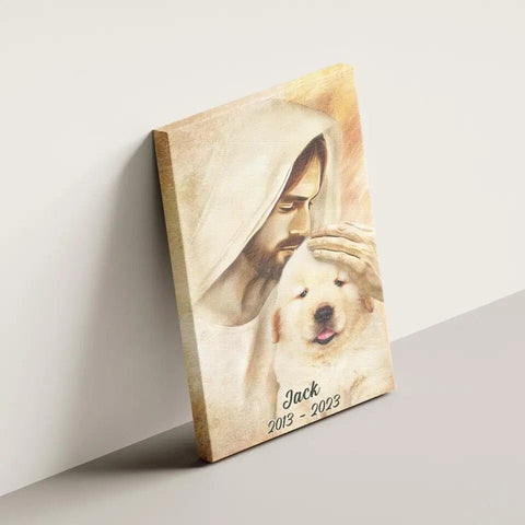 Image of USA MADE Custom Canvas Prints Personalized Memorial Pet Photo Pet Portrait With Jesus