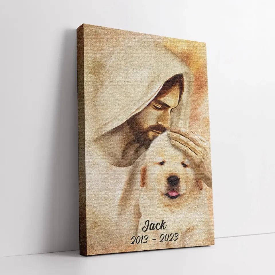 Personalized Pet Memorial Photo Canvas, Custom Photo Pet Portrait With Jesus Dog Cat Canvas, Dog Loss Gifts, Pet Memorial Gifts