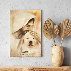 Personalized Pet Memorial Photo Canvas, Custom Photo Pet Portrait With Jesus Dog Cat Canvas, Dog Loss Gifts, Pet Memorial Gifts