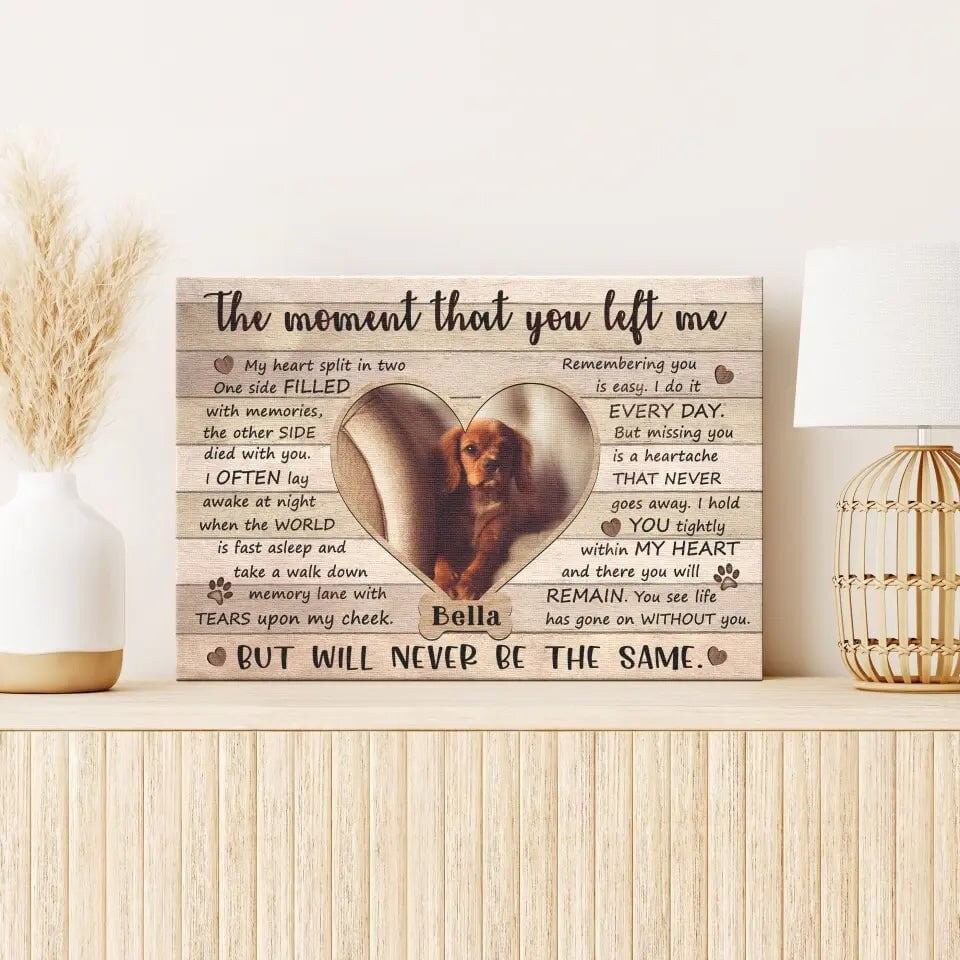 Personalized Pet Memorial Photo Canvas, The Moment That You Left Me Dog Cat Canvas, Custom Photo Gifts For Pet Loss, Pet Memorial Gifts