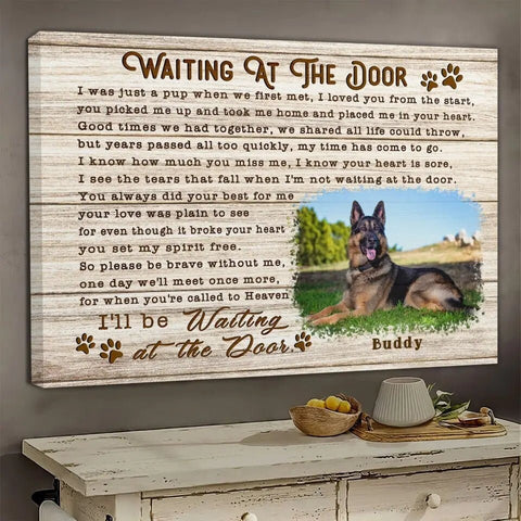 Image of Personalized Pet Memorial Photo Canvas, Waiting At The Door Dog Cat Wall Art, Custom Pet Sympathy Gifts, Dog Loss Gift