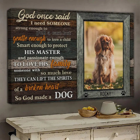 Image of Personalized Pet Memorial Photo Canvas, God Made A Dog Wall Art, Dog Sympathy Gifts, Custom Photo Remembrance Gifts For Pet Loss