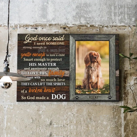 Image of USA MADE Personalized Memorial Pet Photo Gifts God Made You A Dog Framed Wall Art  Personalized Canvas Prints, Custom Photo, Sympathy Gifts