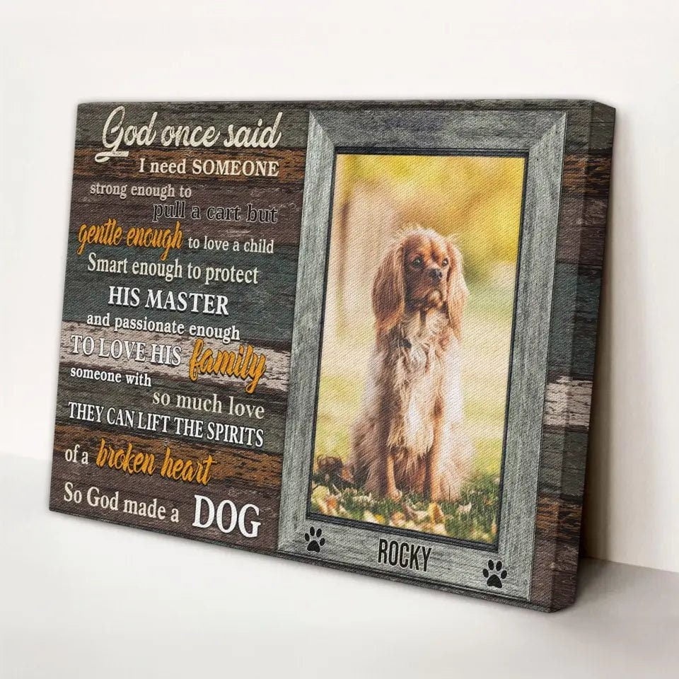 Personalized Pet Memorial Photo Canvas, God Made A Dog Wall Art, Dog Sympathy Gifts, Custom Photo Remembrance Gifts For Pet Loss