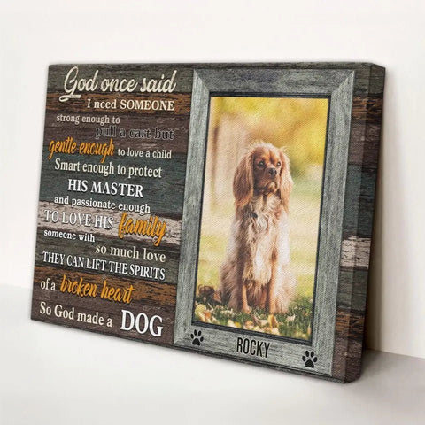 Image of Personalized Pet Memorial Photo Canvas, God Made A Dog Wall Art, Dog Sympathy Gifts, Custom Photo Remembrance Gifts For Pet Loss