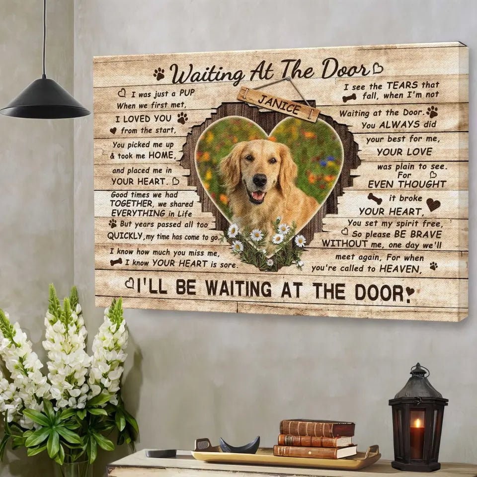 Personalized Pet Memorial Photo Canvas, Waiting At The Door Dog Cat Canvas, Custom Photo Gifts For Pet Loss, Pet Memorial Gifts