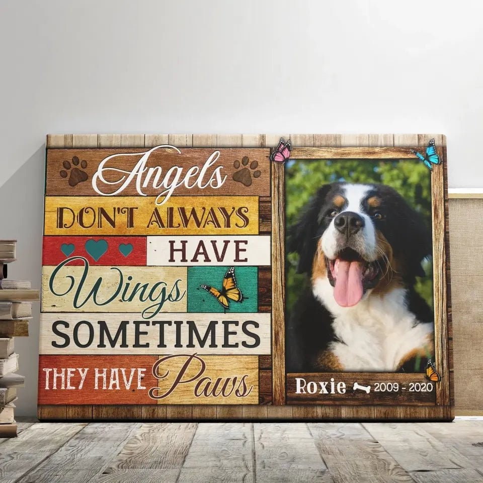 USA MADE Personalized Photo Canvas Prints, Dog Loss Gifts, Pet Memorial Gifts, Dog Sympathy, Angels Don't Always Have Wings